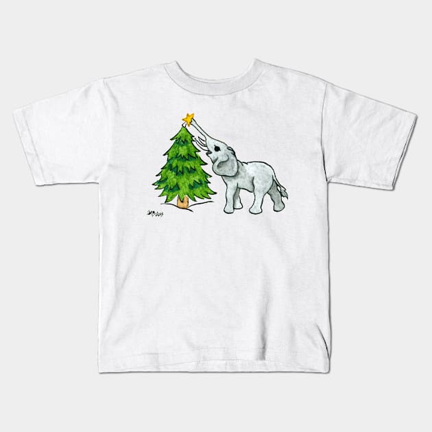 2013 Holiday ATC 11 - Christmas Tree and Elephant Kids T-Shirt by ArtbyMinda